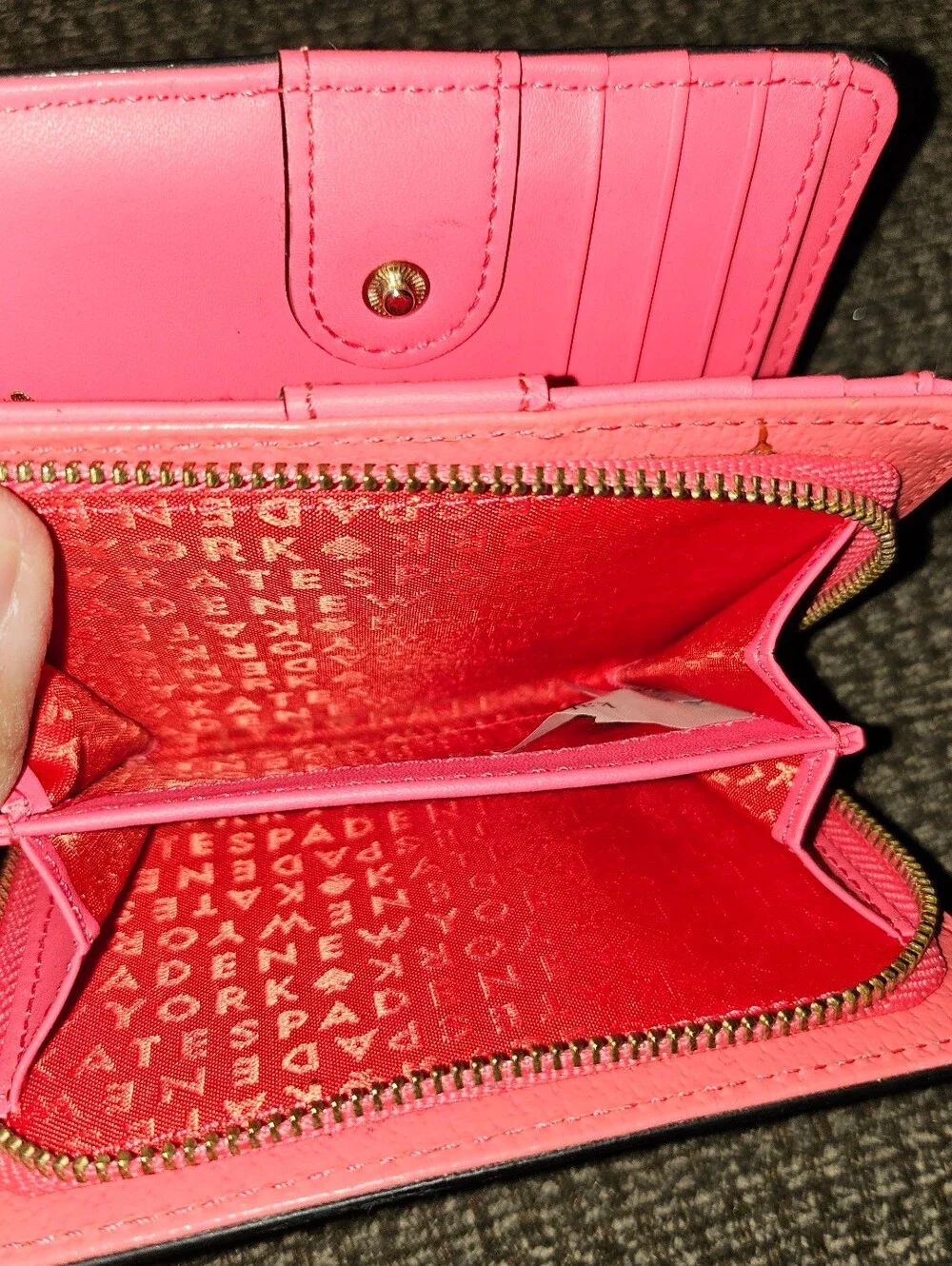 kate spade coral pink pebbled leather card holder